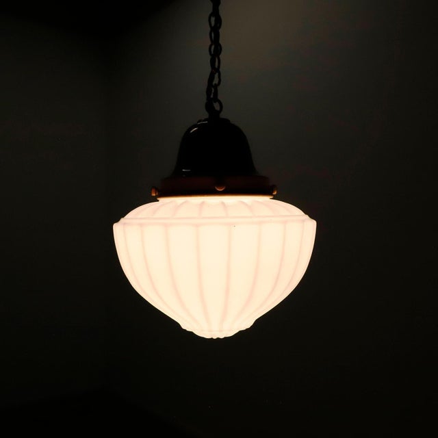 Art Deco Milk Glass Pendant Light For Sale - Image 6 of 14