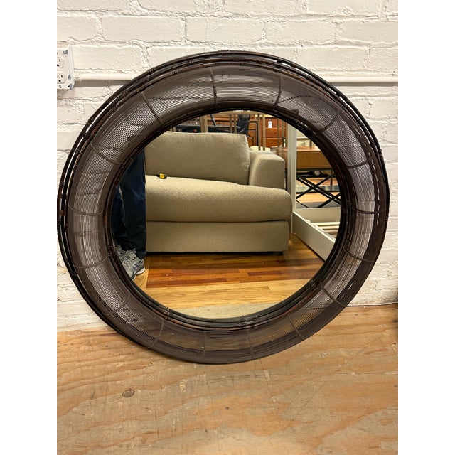 Black Interlude Home Sculptural Metal Wire Round Wall Mirror For Sale - Image 8 of 12