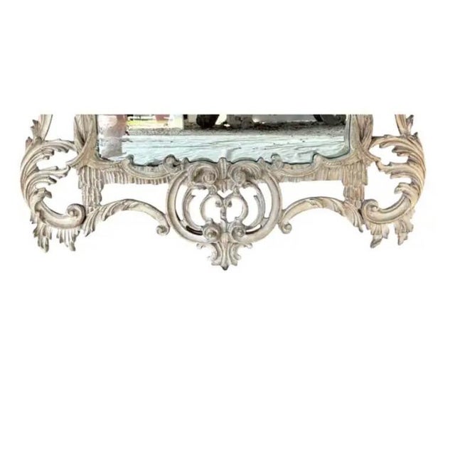 Chinese Chippendale Style Whitewashed Wall Mirror, Hand-Carved Wood For Sale In Tampa - Image 6 of 9