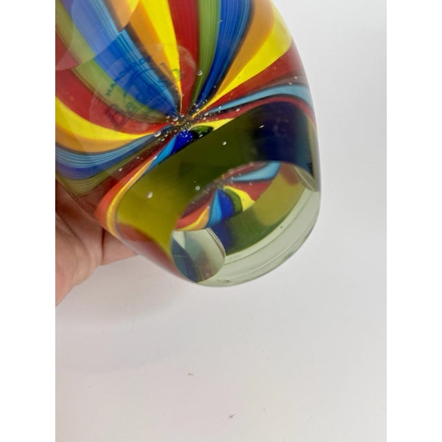 Vintage MCM Badash Crystal 6 In. Rainbow Murano Style Art Glass Vase For Sale - Image 4 of 8