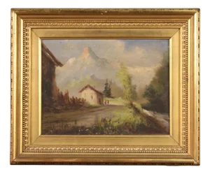 Italian Landscape, 20th-Century, Oil on Board, Framed