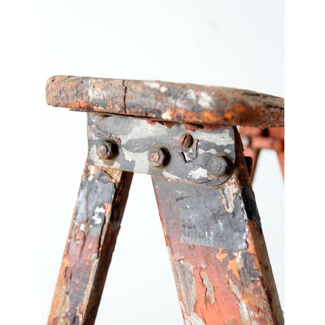 Wood Vintage Rustic Painted Wooden Ladder For Sale - Image 7 of 12