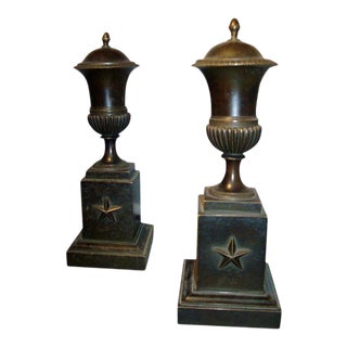 1810 English Regency Empire Style Bronze Urns with Covers - A Pair For Sale