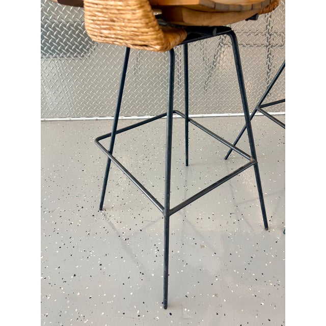 Attributed to Arthur Umanoff Rush Seat Wire Bases Bar Stools Circa 1970s - Set of 2 For Sale - Image 9 of 10