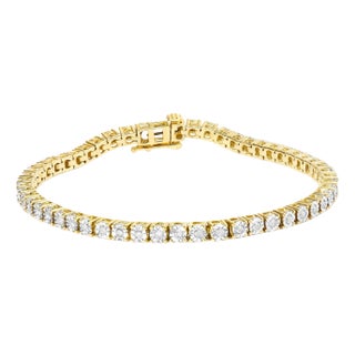 10K Yellow Gold Plated .925 Sterling Silver 1.0 Cttw Miracle-Set Diamond Round Faceted Bezel Tennis Bracelet (I-J Color, I3 Clarity) - 5" For Sale