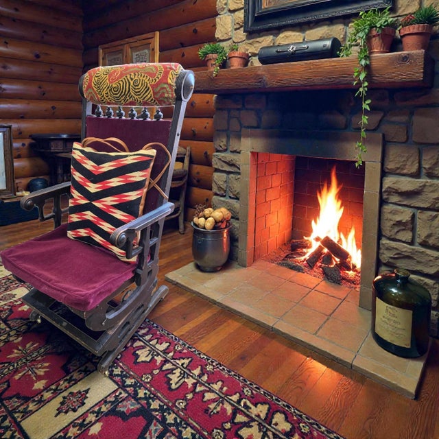 Circa 1860 Victorian Platform Rocker Navaho Blanket Pillow/ Snow Leopard Head Pillow For Sale - Image 14 of 14