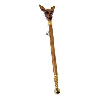 German Black Forest Style Carved Deer Head Baton with Brass Mounts, Circa 1930s For Sale