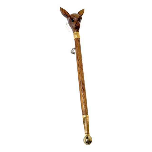 German Black Forest Style Carved Deer Head Baton with Brass Mounts, Circa 1930s For Sale