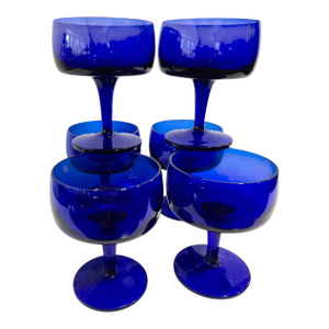Vintage Gorham Mid Centruy Modern Cobalt Blue Glasses Champagne / Tall Sherbet - Set of 6