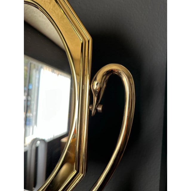 Art Nouveau Style Brass Vanity Mirror With Swan Motif For Sale - Image 9 of 12