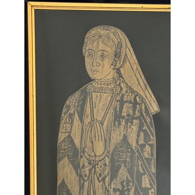 English Vintage English Tudor Lady Verney Brass Rubbing, 1547, Ornate Gilt Frame For Sale - Image 3 of 8