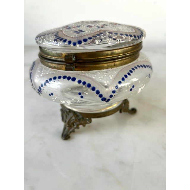 Art Nouveau 19th Century Moser Enameled Glass Footed Dresser Box For Sale - Image 3 of 8