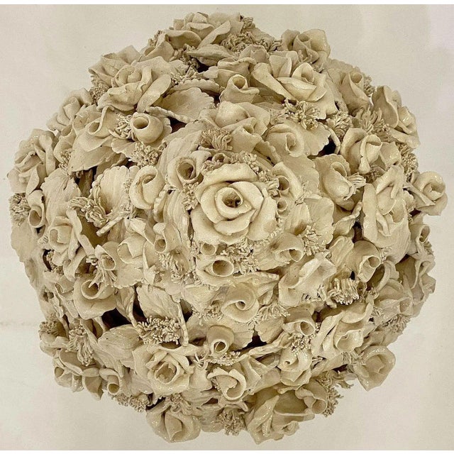 Italian Creamware Pedestal Bowl With Rose Topiary Top For Sale - Image 11 of 12