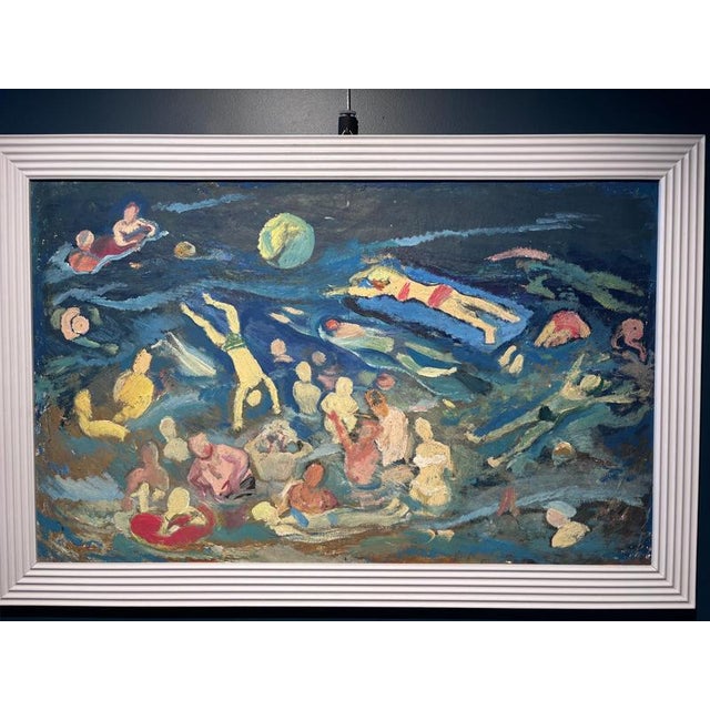 Beautiful and funny work of seaside holidays Bathers enjoying the sea with dives and ball games Toni dei bli Nikolaj...