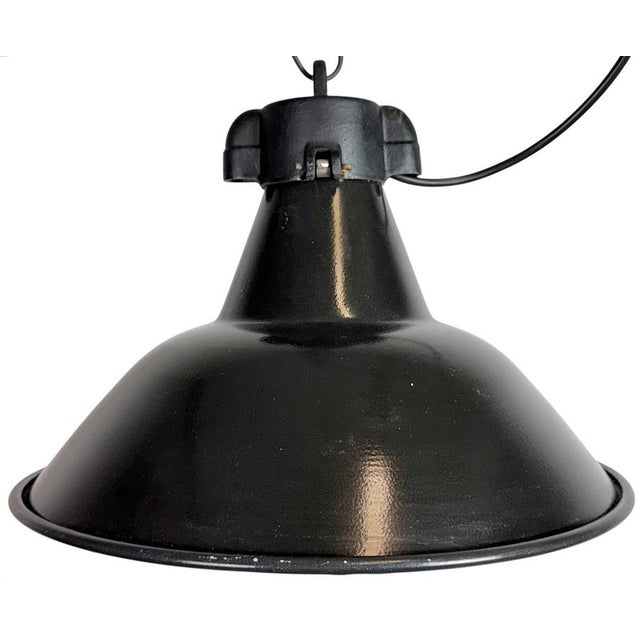 Industrial Black Enamel Factory Lamp with Cast Iron Top, 1950s For Sale - Image 18 of 18