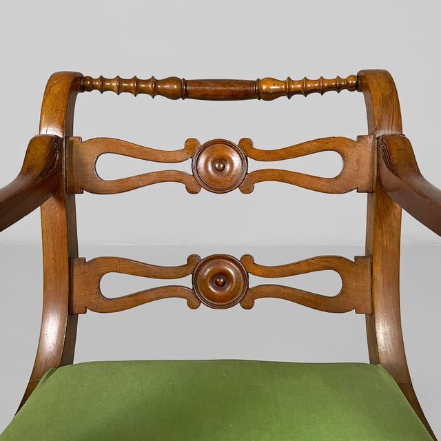 19th Century Italian Armchairs in Green Fabric and Wood, 1930s, Set of 2 For Sale - Image 6 of 18