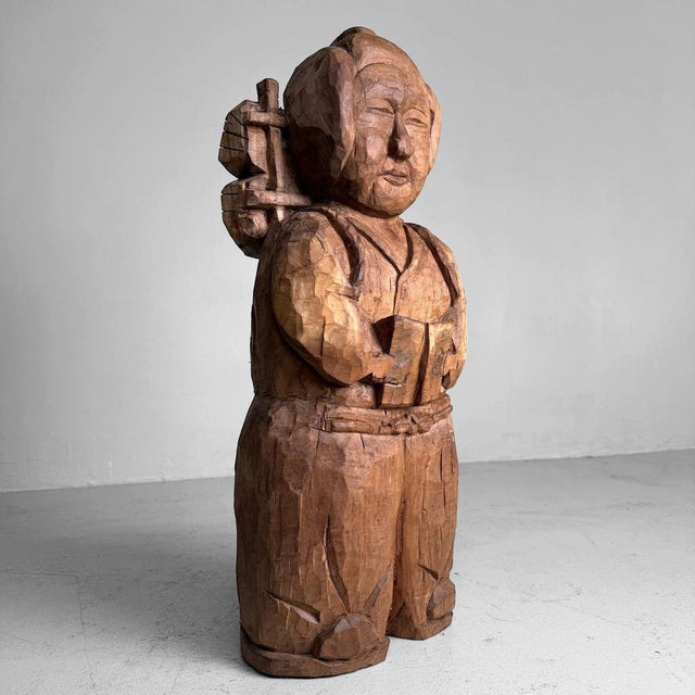 Contemporary Japanese Mingei Wooden Sculpture of Ninomiya Kinjirō, Shōwa Period, 1920s-1940s For Sale - Image 3 of 11