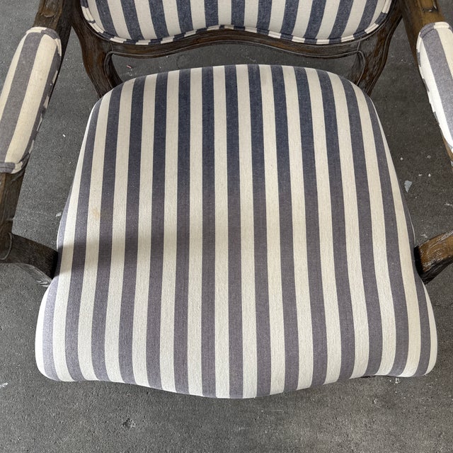 Gray French Louis XV Style Striped Fauteuil Armchairs, Pair For Sale - Image 8 of 12