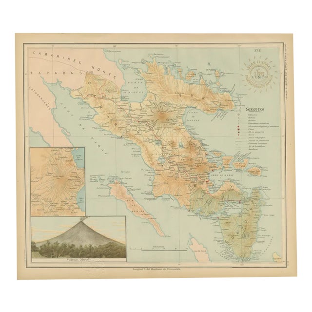 Map of Southeastern Luzon and Mayon Volcano, 1899 For Sale