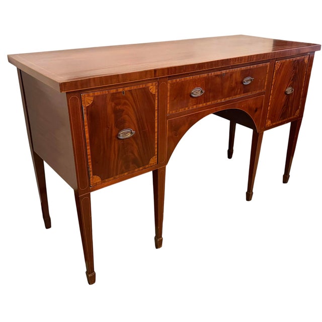 Traditional Antique George III Mahogany & Satinwood Inlaid Sideboard Buffet C1800 For Sale - Image 3 of 6