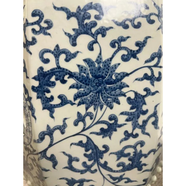 Chinese Qianlong Style Porcelain Octagonal Garden Blue & White Stool, a Pair For Sale - Image 12 of 14