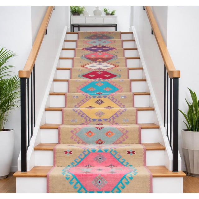 Handmade Silk Flatweave Turkish Kilim Stair Runner Rug Gallery Runner - 3′1″ X 25′2″ For Sale - Image 4 of 17