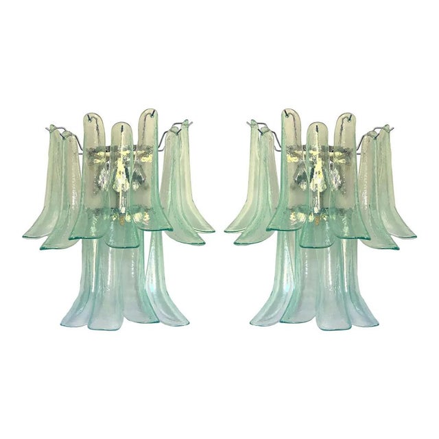 Pair of Murano Glass green-wather "Selle" wall sconces . All made in Italy, made in Murano glass Lot of 2 Murano glass "...