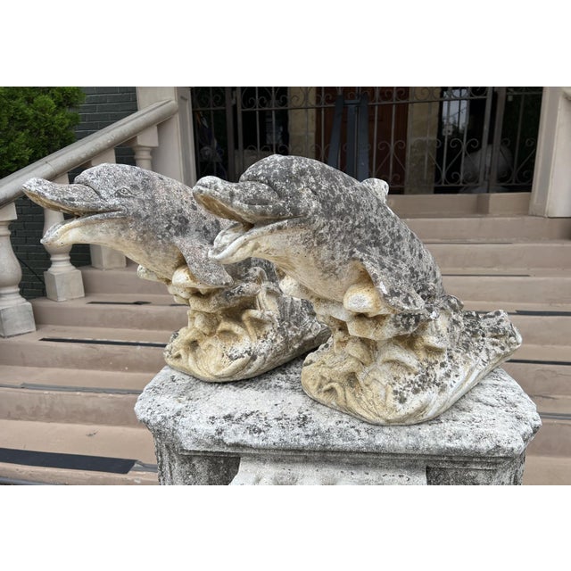 Pair of Weathered French Cement Dolphin Fountain Spouts, Circa 1970s For Sale - Image 16 of 16