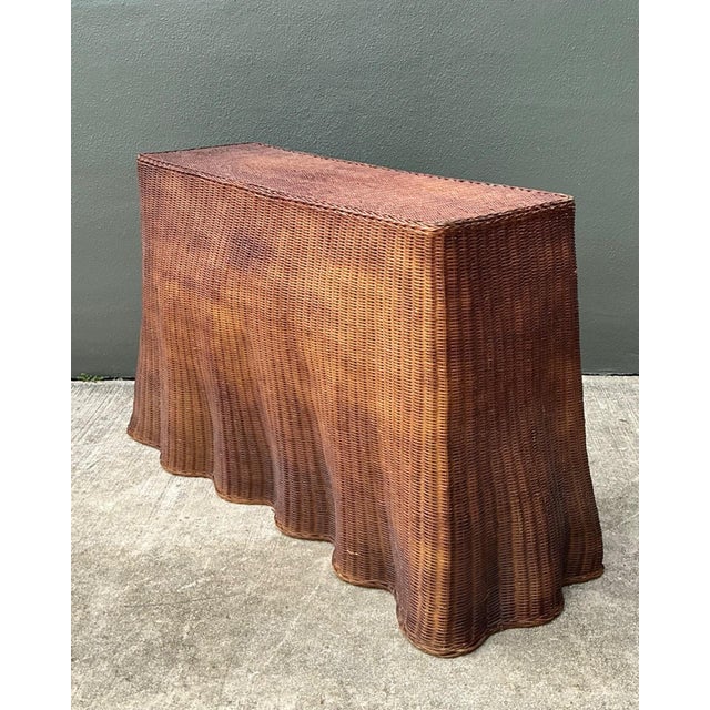 Vintage Woven Rattan Ghost Console Table For Sale - Image 12 of 18