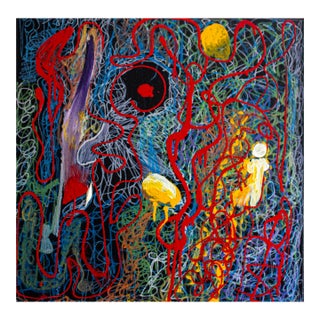 The Revolt — Abstract Expressionist Painting, Oil Markers and Acrylics on Canvas, 20 × 20 In For Sale