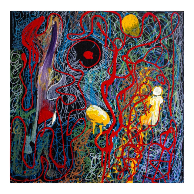 The Revolt — Abstract Expressionist Painting, Oil Markers and Acrylics on Canvas, 20 × 20 In For Sale