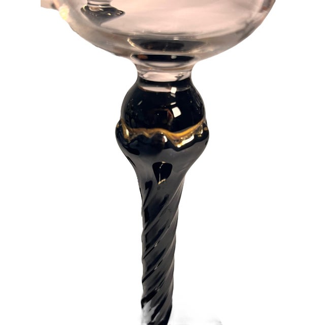 Glass Mid 20th Century Set of 8 Art Deco Cocktail Glasses Hollywood Regency Holidays Barware Black Gold Art Nouveau For Sale - Image 7 of 10