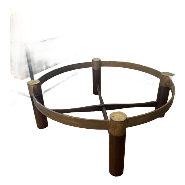 Vintage Brass and Dark Wood Coffee Table Base (Base Only) For Sale