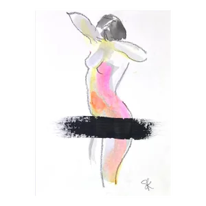 Hidden From View #4 Gesture Female Figurative Mixed Media Painting on Paper