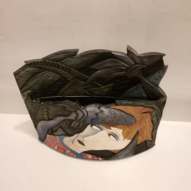 Unique, One Of A Kind Sculpted Terracotta Pottery Vessel By David Stabley. Featuring An Abstract Polychrome Portrait &...