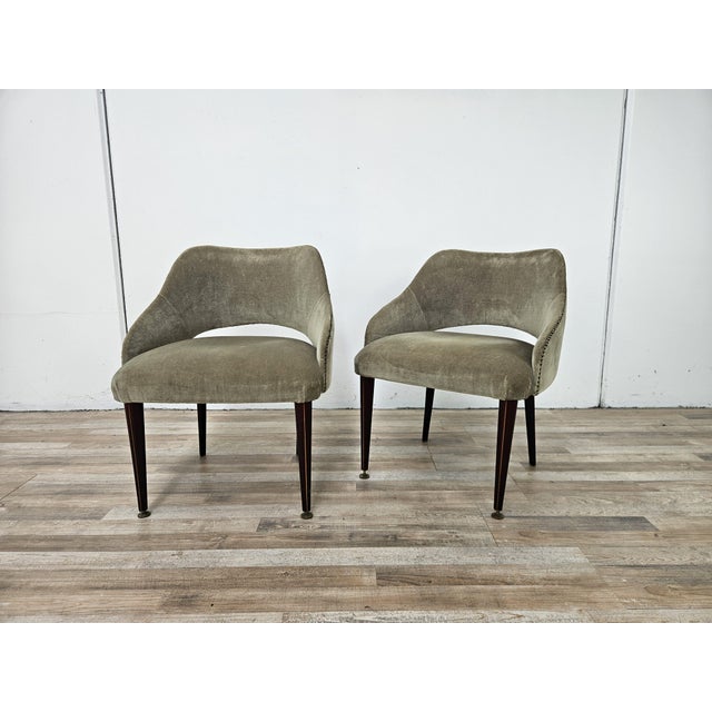 1960s Fabric Armchairs with Wooden Legs and Adjustable Brass Feet, 1960, Set of 2 For Sale - Image 5 of 14
