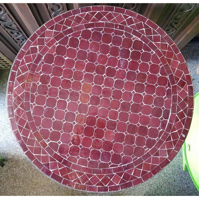 100 % glazed round. All Burgundy Moroccan mosaic table measuring approximately 24″ in diameter. For both indoors and...