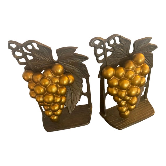 1991 Vintage Golden Grape Metal Bookends - Set of 2 For Sale