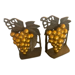 1991 Vintage Golden Grape Metal Bookends - Set of 2