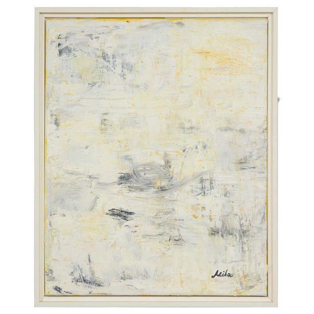 Cream "Wall Street Series-Lo Vol II" Signed, Oil on Canvas by Leila Pinto For Sale - Image 8 of 8