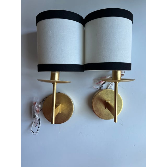 Kate Spade New York Walker Small Sconces in Gild With Cream Linen Shade With Black Linen Trim - Pair For Sale - Image 4 of 6