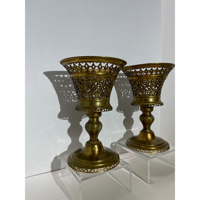 Set of Two Early 20th Century Brass Compote or Candle Holders For Sale - Image 4 of 10
