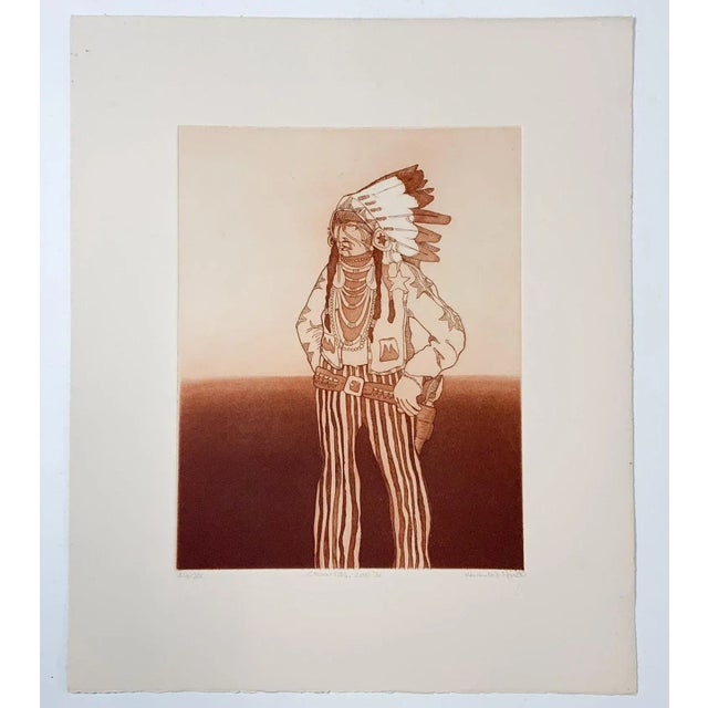 1980 Kevin Red Star Native American Crow Res Cop IV Sepia Tone Etching For Sale In Seattle - Image 6 of 7