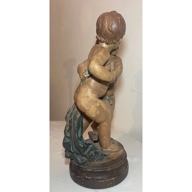 Brown Large Antique Handmade Nude Cherub Cupid Pottery Sculpture Statue Terracotta For Sale - Image 8 of 15