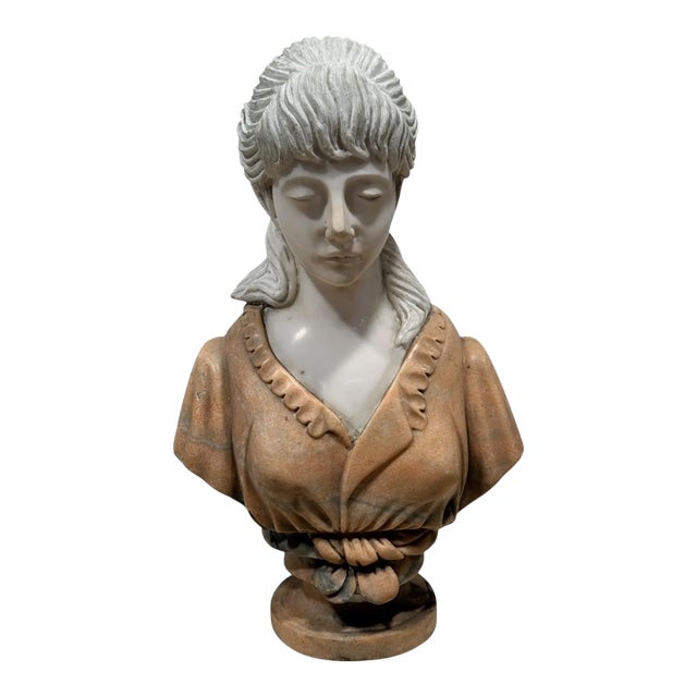 Mid-Century Italian Neo-Classical Sienna & Carrara Marble Bust of a Young Woman For Sale