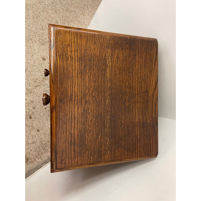 Mid-Century Modern Vintage Welsh Style End Table Cabinet With Drawer and Carved Panel Door For Sale - Image 3 of 9