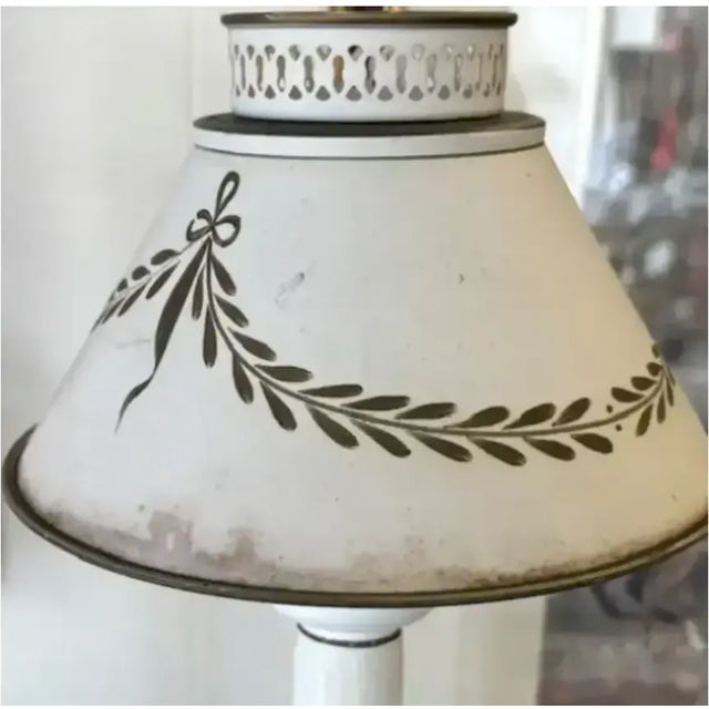 Metal Mid Century Toleware Double Shade Lamp For Sale - Image 7 of 9
