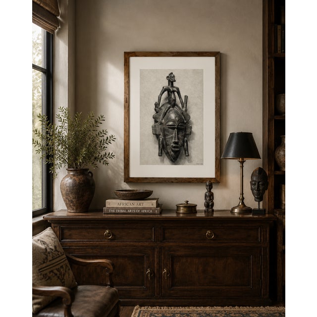 Atelier Aria Lumae Senufo Kpeliye E Tribal Mask Graphite Study Fine Art Gallery Board Print For Sale - Image 9 of 13