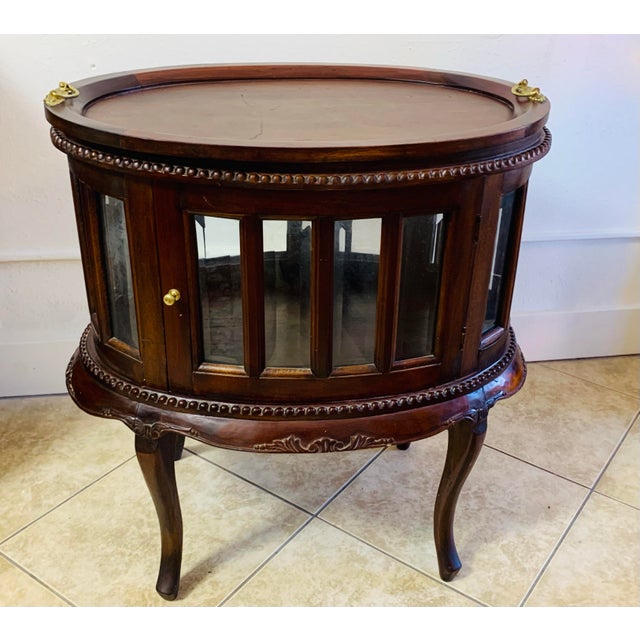 English Vintage Mahogany Oval Bar Cabinet With Removable Serving Tray For Sale - Image 3 of 11