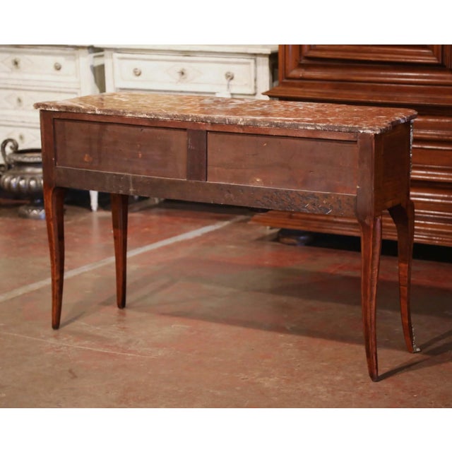 19th Century French Louis XVI Rosewood Marquetry Console With Rouge Marble For Sale - Image 12 of 13